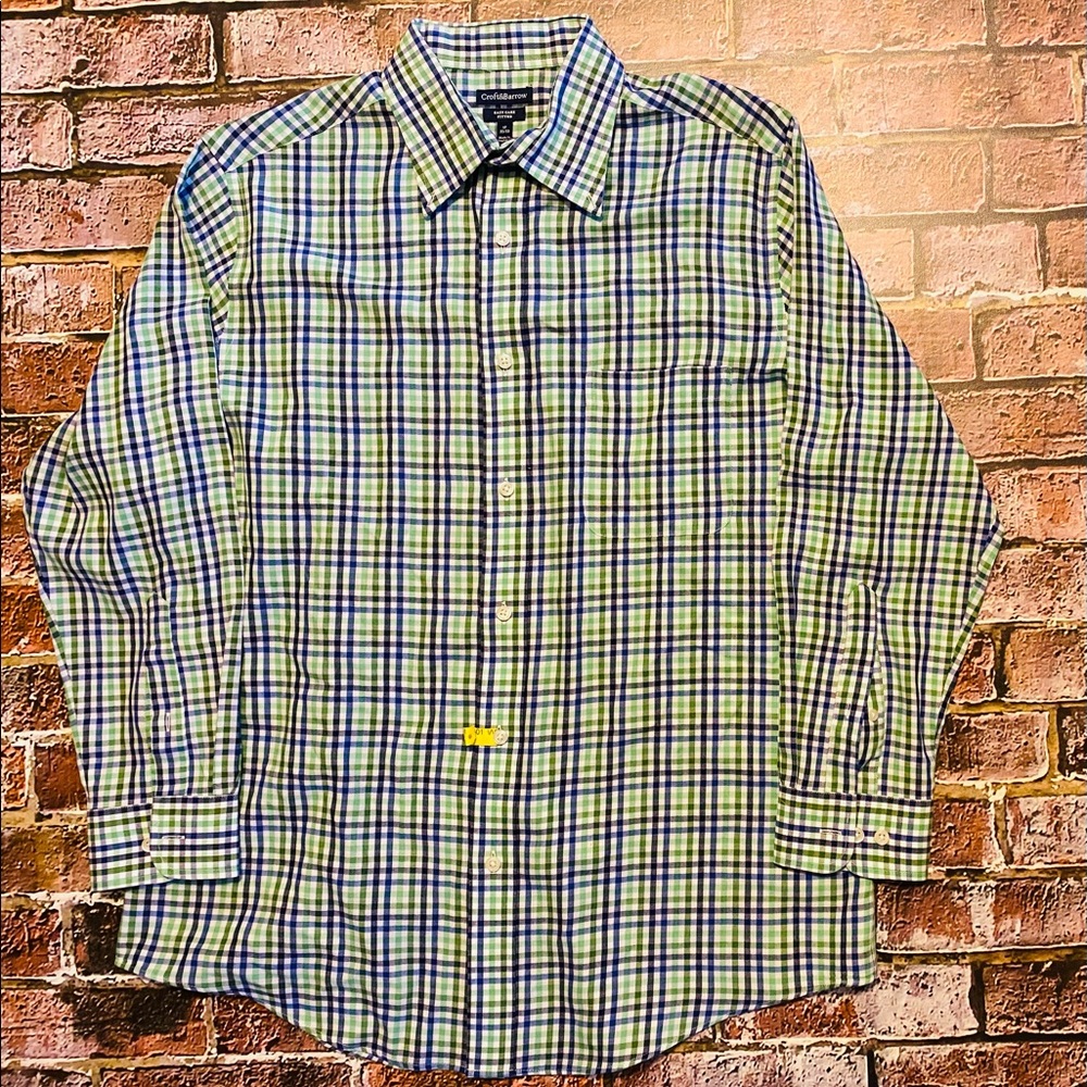 EUC Men’s Croft & Barrow Button Down Plaid Shirt SZ 17 32/33 Blue/Green/White